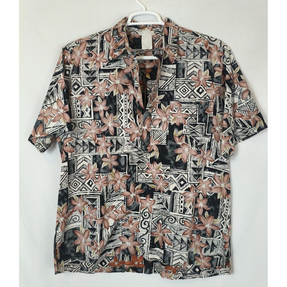 Vintage Malihini Made in Hawaii Aloha Shirt Native Print 100% Cotton SZ L tropic
